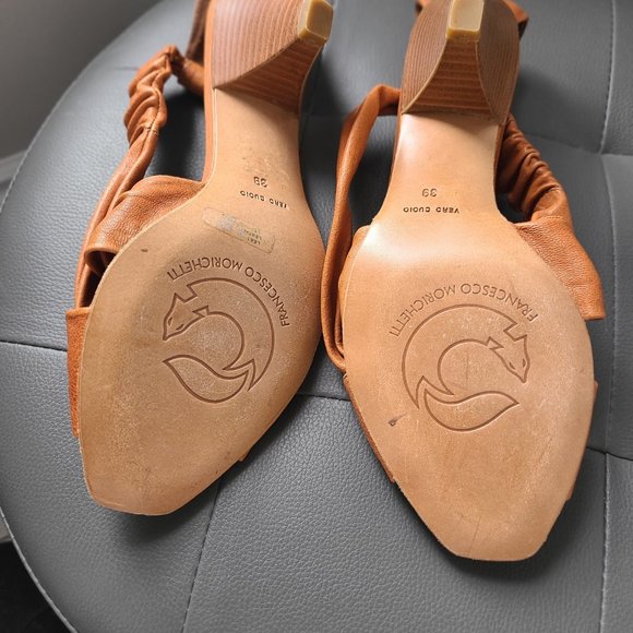 Italian designer leather sandals with kitten heel - Picture 2 of 4